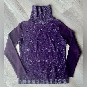 Amelia Austin Turtleneck Sweater M/L Heather Purple Fitted Sequins Stretch Glam